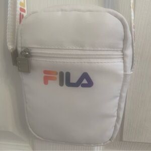 Fila Crossbody Messenger Bag Adjustable Strap White Colorful Rainbow Letters